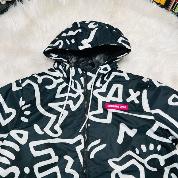 MEMBERS ONLY X KEITH HARING WOMENS JACKET BLACK AND WHITE HOODED JACKET - Picture 2 of 4